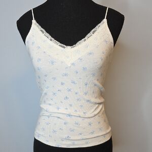 Hollister Cream Camisole with Blue Floral Design